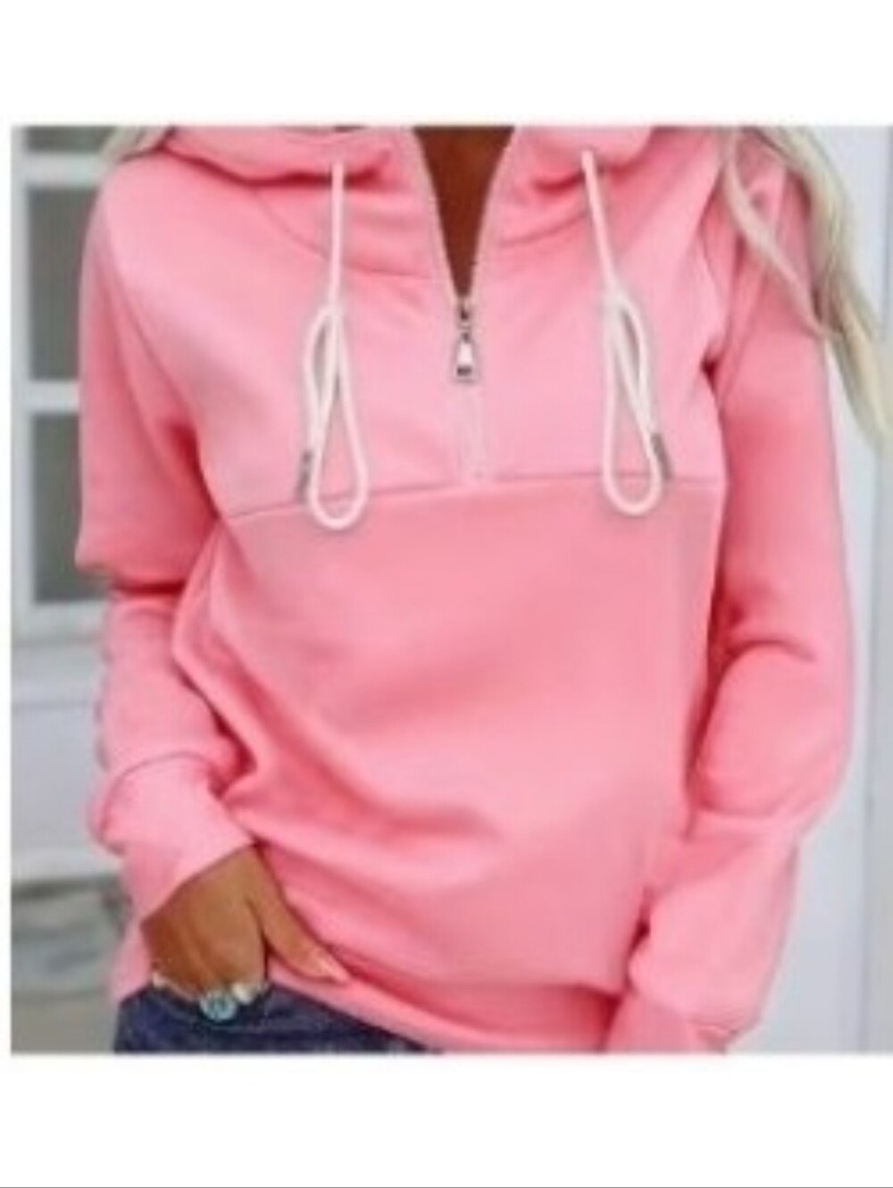 Autumn New Stylish Small Pink Half-Zip Hoodie with Drawstring
